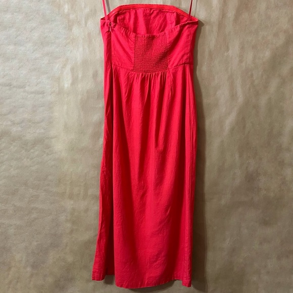 Urban Outfitters | Red Linen Strapless Midi Dress Leg Slit Column Dress Size S - Picture 10 of 13